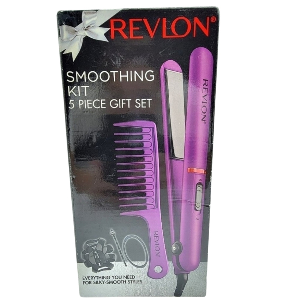 Revlon Ceramic Flat Iron Smoothing Kit 5 Piece Gift Set Purple Y2K Glam Travel
